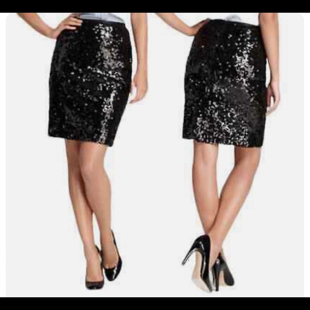 DKNY Knee Length Sequin  Pencil Skirt (Black)